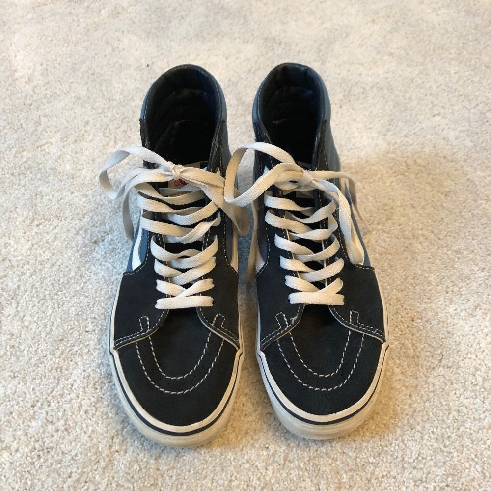 Blue and Gray High Top Vans